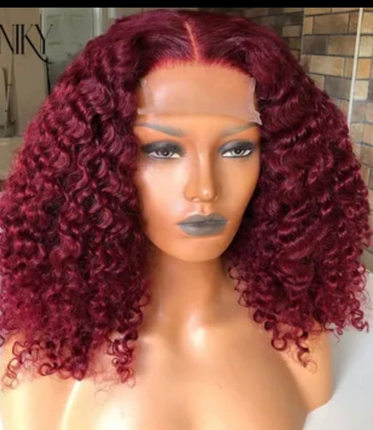4x4 closure lace 16inches burgundy 99J curly wig