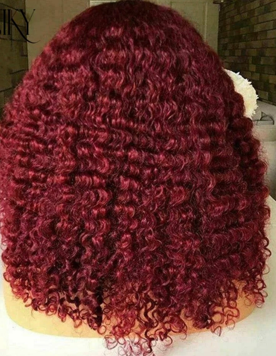 4x4 closure lace 16inches burgundy 99J curly wig