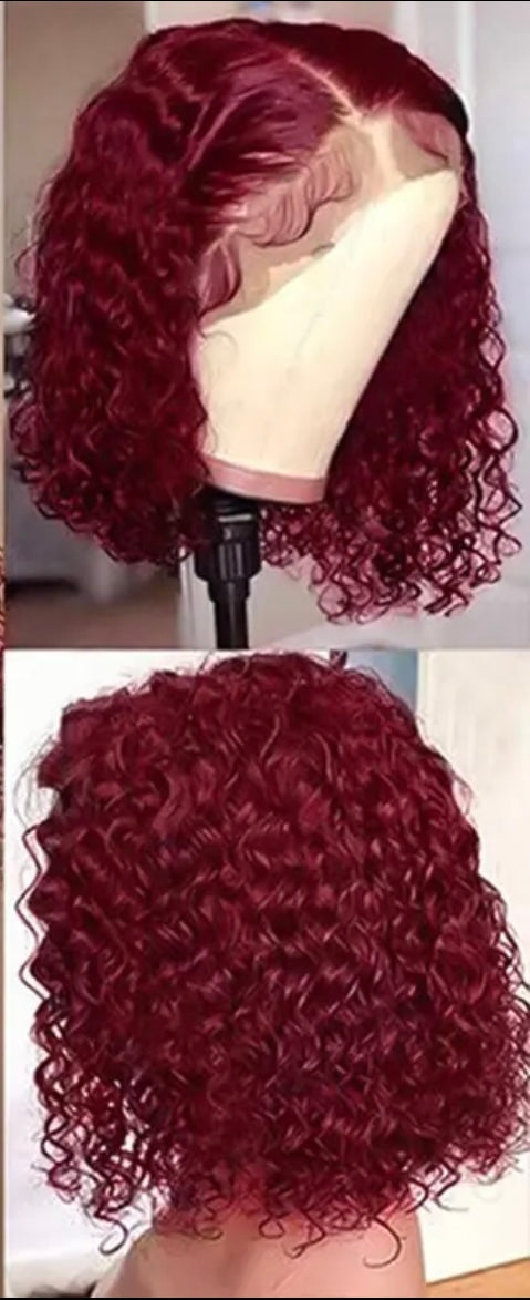 4x4 closure lace 16inches burgundy 99J curly wig