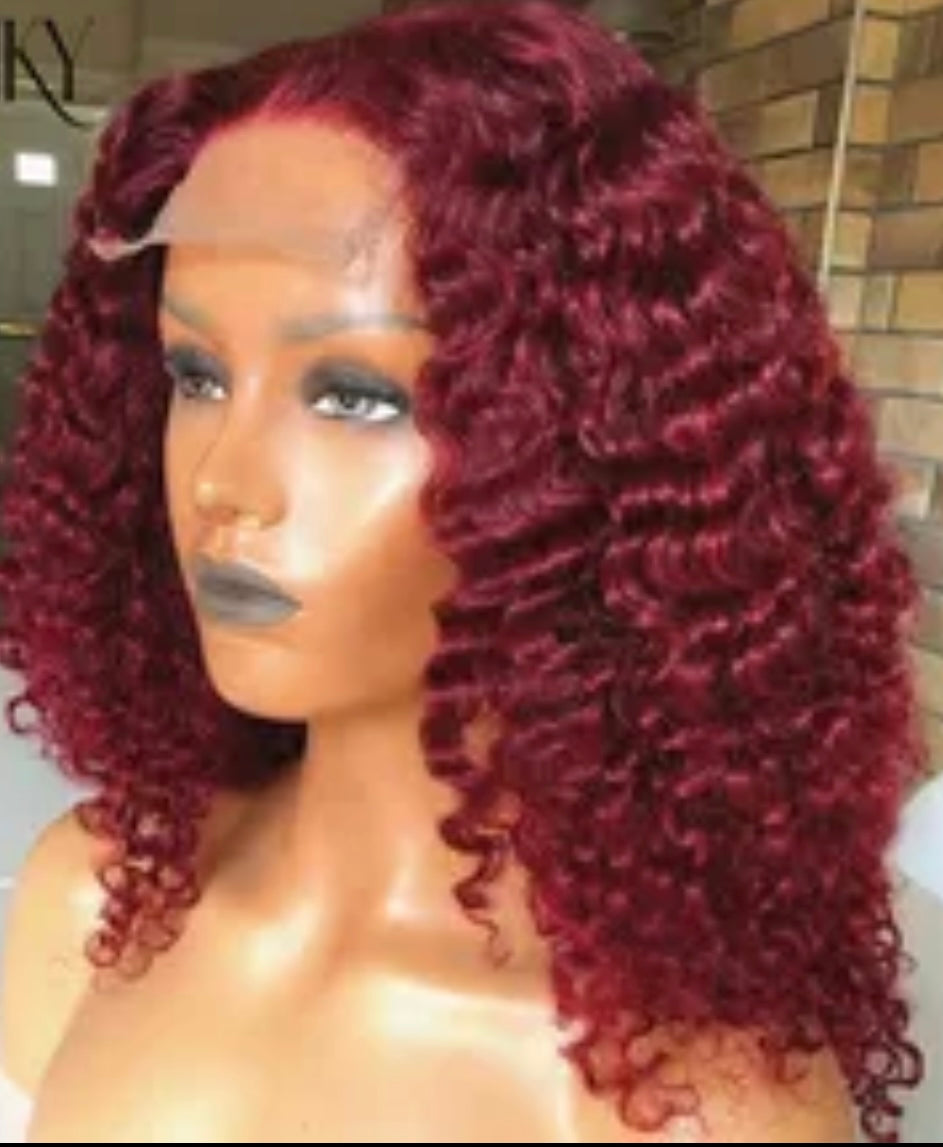 4x4 closure lace 16inches burgundy 99J curly wig