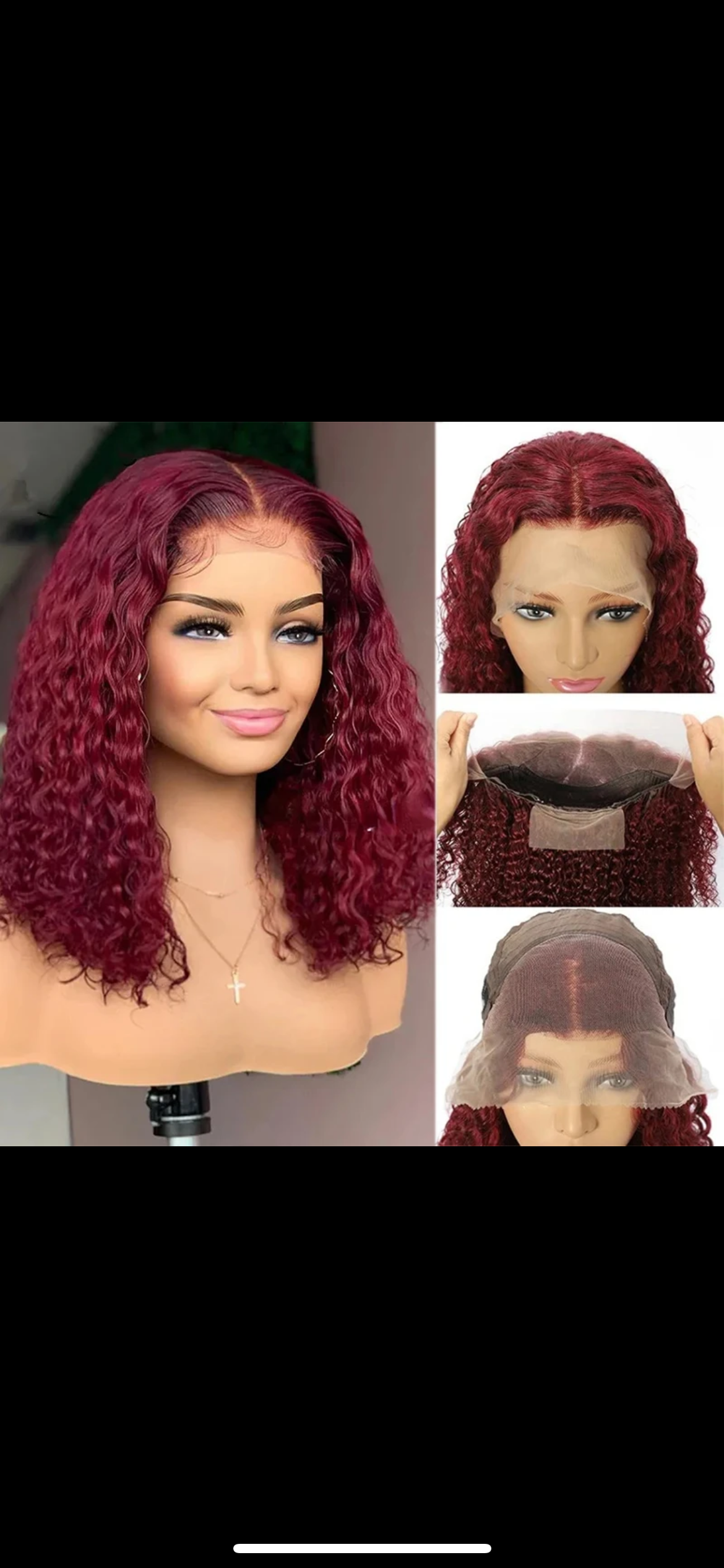 4x4 closure lace 16inches burgundy 99J curly wig